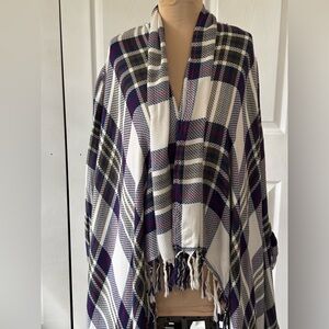 Natural‎ Reflections Plaid Fringe Ruana Cardigan Wrap L